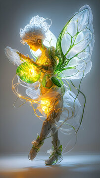 Luminous Fairy with Glowing Wings and Green Accents