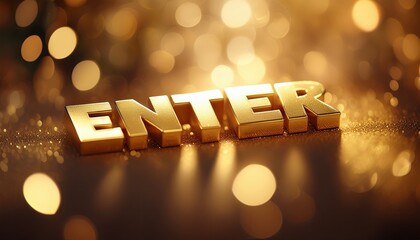 Poster - Golden Enter Sign with Sparkling Bokeh Background