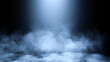 © Victor - Blue divine light through a dark fog. The rays beam light on the floor. Spotlight on isolated background.