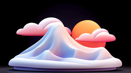 Poster - Pastel Sunset Landscape with 3D Rendered Mountains and Clouds