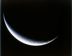 Wall Mural - the crescent moon seen from the surface of saturn, abstract background with moon