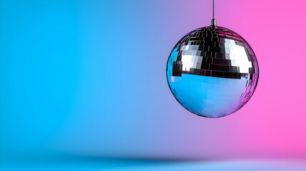 Poster - Pink and Blue Gradient Background with Disco Ball and Cherries