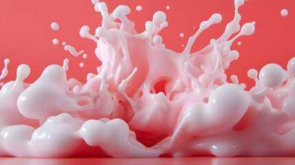 Poster - Pink and White Liquid Splash Explosion on Red Background