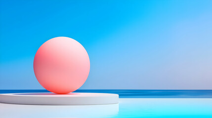 Poster - Pink Sphere on White Platform Over Blue Ocean