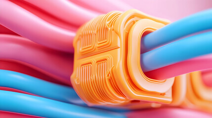 Aufkleber - Radiant Orange and Blue Network Hub Abstract 3D Rendering