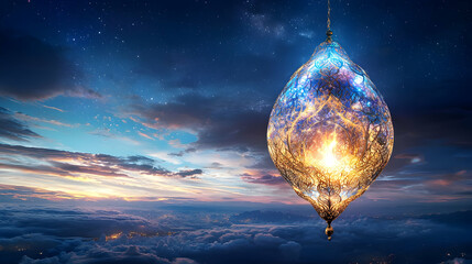 golden orb hanging in a night sky over clouds