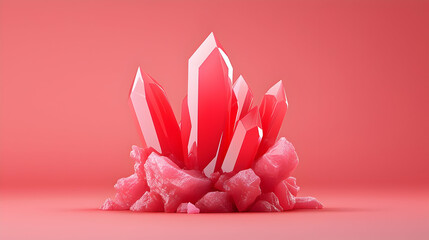 Poster - Red Crystal Cluster on Pink Background