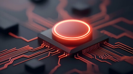 Aufkleber - Red Glowing Button on Futuristic Circuit Board