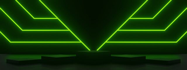 Wall Mural - 3d black podium with green neon lights