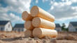 © Santri - Stacked Wooden Logs at a New Home Construction Site