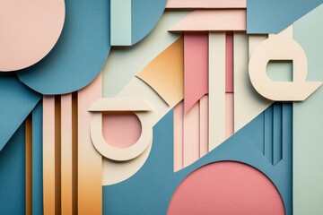Fototapete - Stylish abstract paper cut design featuring layered geometric shapes in pastel tones with clean lines and modern aesthetics Generative AI