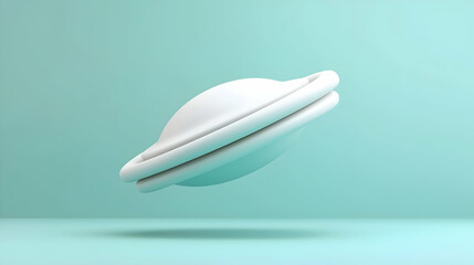 Poster - White Minimalist UFO Spaceship on Light Blue Background