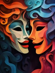 Poster - Explore the beauty of layered paper cut illustration of comedy and tragedy masks with rich colors and dramatic lighting Generative AI
