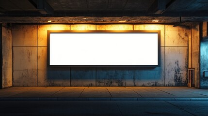 Poster - A blank billboard in a dimly lit underpass, creating a moody and urban scene ideal for showcasing advertising, branding, or design projects