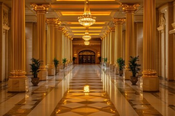 Aufkleber - Grand interior of a prestigious government building featuring elegant columns and luxurious lighting Generative AI