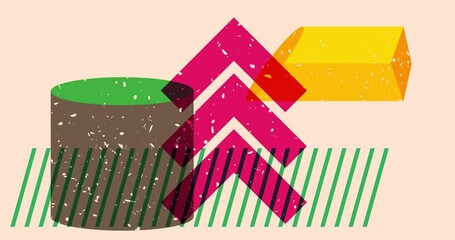 Poster - Colorful geometric shapes animation. Object in trendy riso graph design. Geometry elements abstract risograph texture style video.