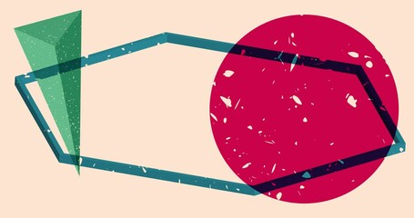 Poster - Colorful geometric shapes animation. Object in trendy riso graph design. Geometry elements abstract risograph texture style video.