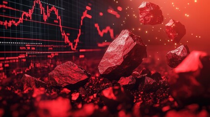Aufkleber - A powerful visual of red rocks falling on digital stock charts, symbolizing volatility and sudden changes in the financial landscape