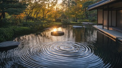 Poster - The serene movement of ripples across the water's surface, evoking peace and calm with a natural, flowing aesthetic