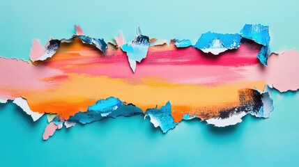 Poster - Torn paper with colorful abstract paint peeking through, creating an exciting visual contrast for use in modern art, design, or advertising promotions