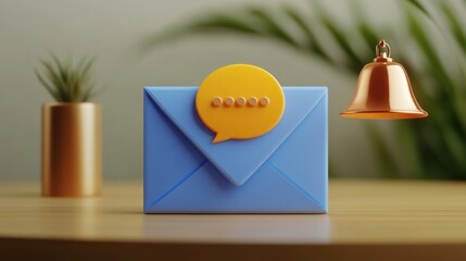 Wall Mural - New message notification, email alert, 3D render.