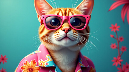  Cat Wearing Glasses and Shirt with Funny Expression