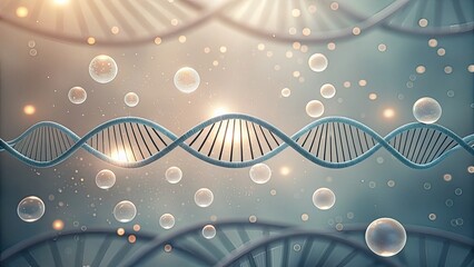 Leinwandbilder - Abstract representation of DNA strands and bubbles in a colorful background.