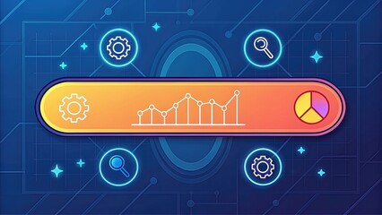 Leinwandbilder - Digital analytics interface with graphs and gears on a blue background.