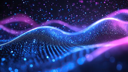 Poster - Abstract digital wave design with glowing particles