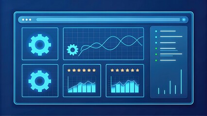 Leinwandbilder - Digital dashboard with graphs and settings icons in blue tones.
