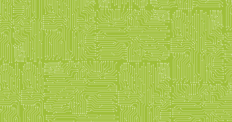 Poster - circuit board electronic or electrical line on green engineering technology concept vector background