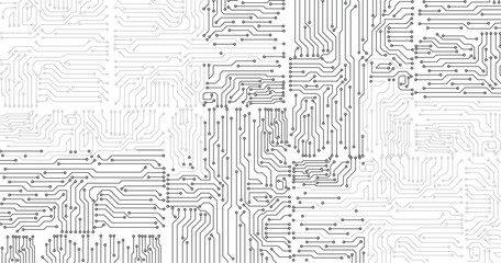Poster - Black and white circuit electronic or electrical line with circuit board engineering technology concept vector background 