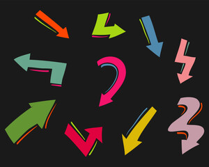Poster - Doodle Arrows icons Set. hand drawn arrow icon with various directions. isolated on a black background