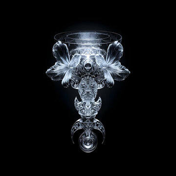 Ornate Crystal Goblet with Floral Design on Dark Background