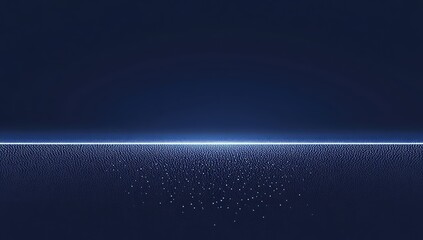 Poster - Abstract digital horizon.  A dark blue background with a glowing, light blue line across the bottom.  Tiny, scattered light points create a textured effect