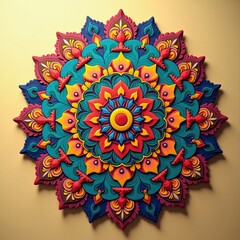 Poster - Abstract floral mandala design with blue and orange geometric circle elements