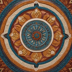 Poster - Abstract floral mandala design with blue and orange geometric circle elements