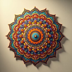 Poster - Abstract floral mandala design with blue and orange geometric circle elements