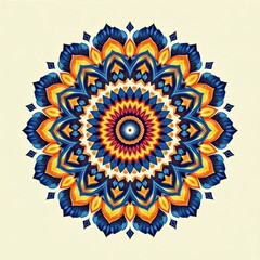 Poster - Abstract floral mandala design with blue and orange geometric circle elements