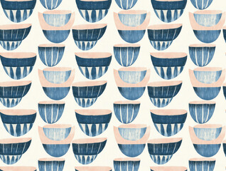 Aufkleber - Geometric Ceramic Design: A modern artistic composition of stylized ceramic bowl patterns in soft pastel shades, a seamless design for various purposes.