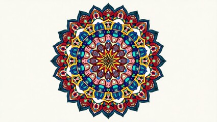 Poster - Abstract floral mandala design with blue and orange geometric circle elements