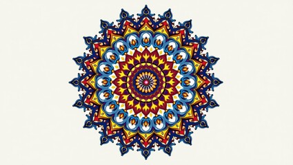 Poster - Abstract floral mandala design with blue and orange geometric circle elements