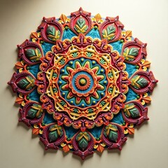 Poster - Abstract floral mandala design with blue and orange geometric circle elements