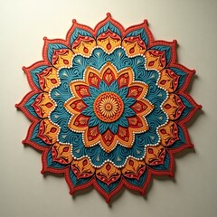 Poster - Abstract floral mandala design with blue and orange geometric circle elements