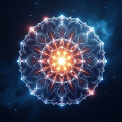 Poster - Abstract floral mandala design with blue and orange geometric circle elements
