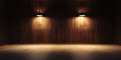 Poster - cozy wooden room with two pendant lights illuminating space, creating warm and inviting atmosphere
