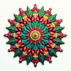 Poster - Abstract floral mandala design with blue and orange geometric circle elements