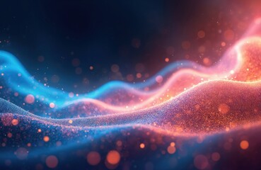 Poster - Abstract background with glowing, wavy shapes. Blue, orange colors. Sparkling bokeh effect adds dreamy, magical atmosphere. Dynamic design suits tech, futuristic projects, digital art, creative