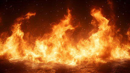 Poster - Powerful Fiery Flames Against Dark Background