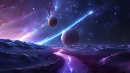 background 3d Abstract Landscape with Distant Planet